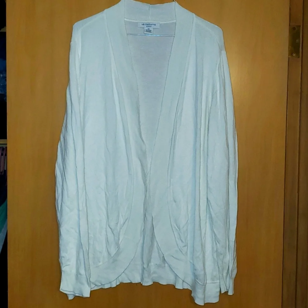 Liz Claiborne 2X White Long Sleeve Cardigan